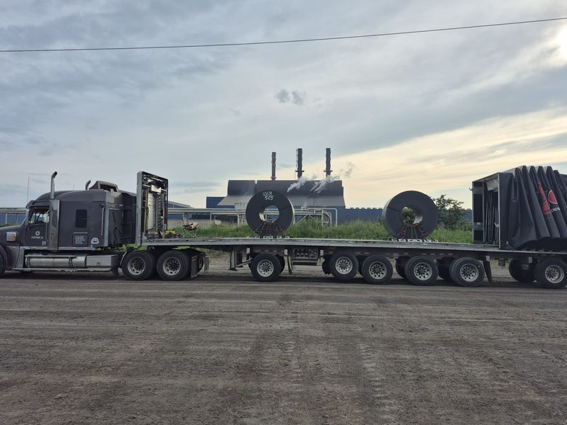 Steel coils loaded on a Fission 6 axle trailer at a mill